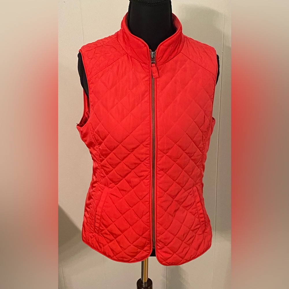 Talbots Pink Diamond Quilted High Collar Vest Full Zip with Pockets Petite Small